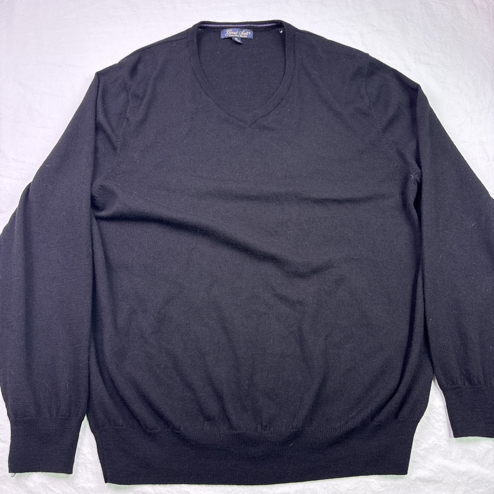 Garret Scott Sweater Mens  xl black  V Neck Extra Fine Merino Wool Pullover